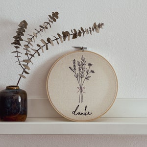 Embroidery frame THANK YOU with bouquet of flowers