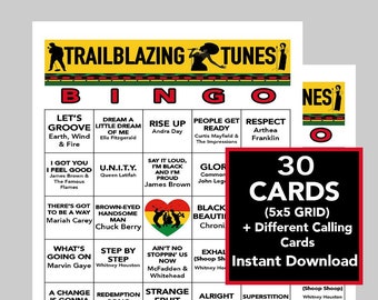 Black History Month Bingo, Trailblazer Tunes, Black History Activity, Group Activity, Instant Download, 30 Different Cards, Spotify Link