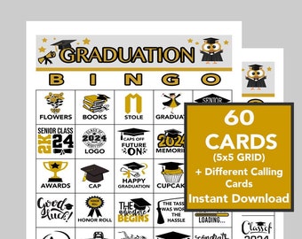 Graduation Bingo, Black and Gold Graduation Bingo 2024, High School Grad Bingo, College Grad Bingo, 60 Different Cards