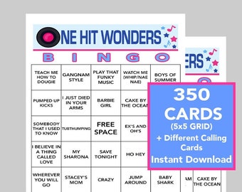 One Hit Wonder Music, One Hit Wonder Songs, 350 Unique Bingo cards, Instant Download, Bingo Games, Call List and Spotify Playlist included