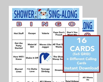 Shower Sing-a-long Music Bingo, 70s-90s Party Game (Digital Download)