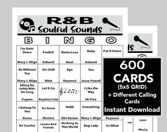 Sucessos de R&B, Rhythm and Blues, Sons Emocionantes, Download Digital para Imprimir, Jogos de Bingo, 600 Cartelas de Bingo Exclusivas, Playlist do Spotify Inclusa