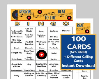 Musique, Anniversaire musical, Bingo musical, Téléchargement numérique instantané, Singo, 60 cartes de bingo différentes, Liste de lecture Spotify incluse, Imprimable