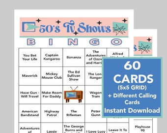 Programy telewizyjne z lat 50., gry z lat 50., muzyka bingo z lat 50., natychmiastowe pobieranie cyfrowe, gry bingo, gry do druku, 60 kart bingo, łącze Spotify