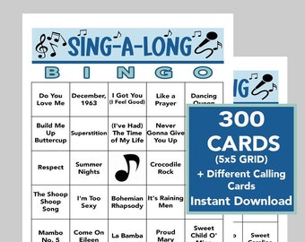 Bingo musical, jeux musicaux à chanter en longueur, fête des années 70, 80 et 90, téléchargement numérique instantané, 300 cartes de bingo, liste de lecture Spotify incluse