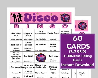 DISCO, DISCO Music Hits, DISCO Party, Dance Bingo, Instant Digital Download, Bingo Games, Printable Games, 16 Different Bingo cards