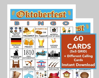 Oktoberfest, Oktoberfest Bingo, Bingo Games, Printable Games, Digital Download, 60 Different Cards, Call List Included