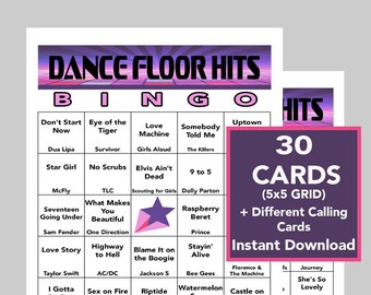 Dance, Dance Music Hits, Dance Party, Dance Bingo, Instant Digital Download, Bingo Games, Printable Games, 30 Different Bingo cards