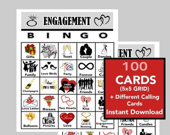 Engagement, Engagement Party Games, Engagement Bingo, Wedding Bingo, Digital Download, Bingo Games, Printable Games, 100 cards