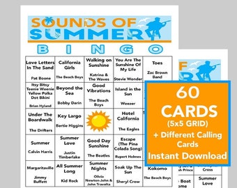 Juego de bingo de éxitos musicales de verano, 60 cartones (descarga digital)