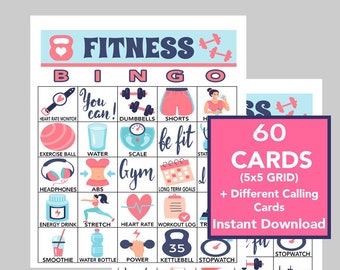 Fitness Bingo Game, 60 Printable Cards (Digital Download)