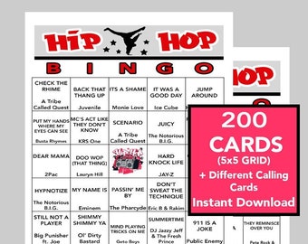 Hiphopmuziek, Hiphopmuziekfeest, Instant Digitale Download, Bingospellen, Afdrukbare spellen, 200 verschillende bingokaarten, Spotify-afspeellijst