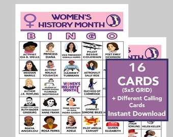 International Womens Day Bingo, Womens History Month Activities, School Games,  5'x5' Bingo Cards, 16 cards, Significance Sheet Included