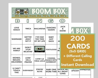 90s Music Bingo Game, 200 Cards, Spotify Playlist (Digital Download)