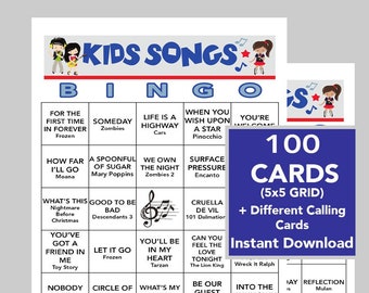 Musique pour enfants, Chansons pour enfants, Bingo musical pour enfants, Téléchargement numérique, Jeux de bingo, Jeux imprimables, 100 cartes de bingo différentes, Liste de lecture Spotify