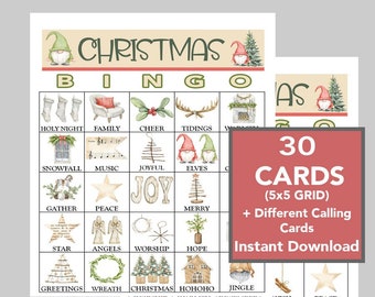 Christmas/Holiday Bingo Cards: Printable bingo, kids game, senior citizen activity, bingo with pictures, digital download, 30 cards