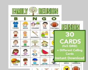 Family Reunion Bingo Game, 30 Unique Cards (Digital Download)