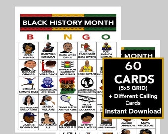 Black History Month Bingo, Black History Games, Black History Trivia, School Activity, Group Activity, Instant Download, 60 Different Cards