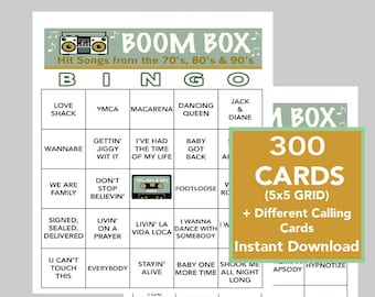 Gra w bingo z muzyką lat 90., 300 kart, playlista Spotify (do pobrania w wersji cyfrowej)