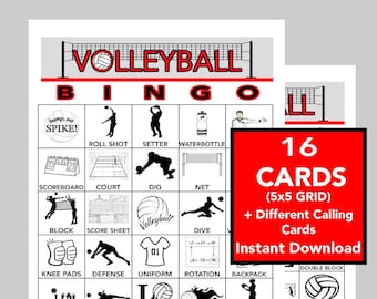 Jogo de Bingo de Vôlei, Bingo Esportivo, Bingo de Festa, Jogos de Vôlei, Lista de Chamadas Incluída, Download Instantâneo, 16 Cartões Diferentes