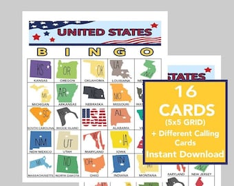 American States Bingo Game, USA Party Bingo, USA Games, Fun Games for Kids, Instant Download
