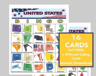 USA States Bingo Game, Fun Family Activity (Instant Download)