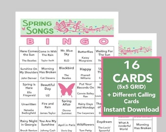 Spring Songs Bingo Game, 16 Unique Cards (Digital Download)