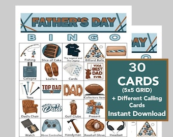 Father's Day Bingo Game, 30 Unique Cards (Instant Download)
