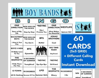 Boy Band Music Hits, Boy Band Music Party, Digital Download, Bingo Games, Printable Games, 60 Bingo cards, Spotify Playlist Included