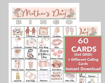 Mother's Day Bingo Game, 60 Unique Cards (Instant Download)