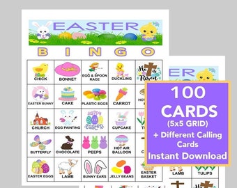 Easter Bingo Game, Bingo Games,  Party Bingo, Easter Games, Fun Games, Instant Download, 100 Cards, Calling List Included