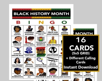 Black History Month Bingo, Black History Games, Black History Trivia, School Activity, Group Activity, Instant Download, 16 Different Cards