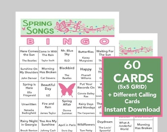 Spring Songs Bingo Game, 60 Unique Cards (Digital Download)