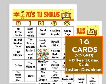 70's TV Shows Bingo Game, 16 Cards, Music Bingo (Instant Download)