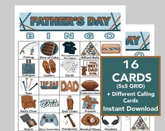 Father's Day Bingo Game, 16 Unique Cards (Printable, Instant Download)