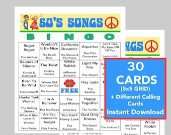 Hit musicali degli anni '60, gioco del bingo, 30 cartelle, playlist Spotify (download digitale)