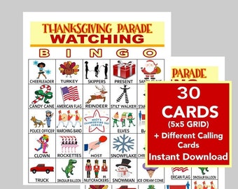 Macy's Thanksgiving Parade Bingo, Bingo Games, Printable Games, Digital Download, Virtual Games, 30 cards