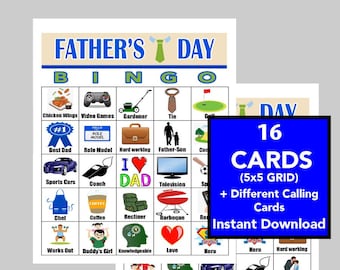 Father's Day Bingo Game, 16 Unique Cards (Instant Download)