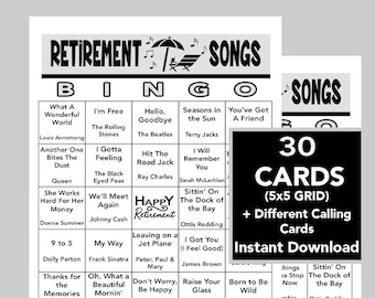 Retirement Music Bingo Game, 30 Cards, Spotify Playlist (Digital Download)