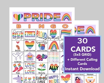 Pride BINGO, Pride Month, LGBTQ Party Game, Digital Download, Printable Games, 30 Unique Cards