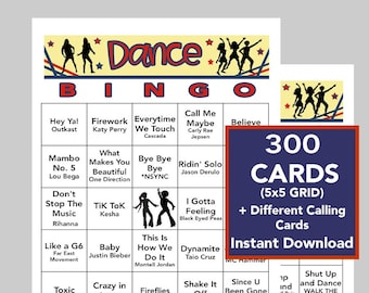 Dance, Dance Music Hits, Dance Party, Dance Bingo, Instant Digital Download, Bingo Games, Spotify Playlist access, 300 Different Bingo cards