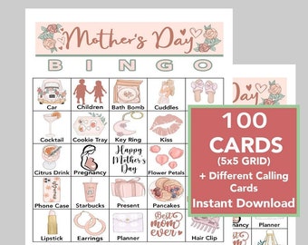 Mother's Day Bingo Game, 100 Cards, Family Game Night (Digital Download)