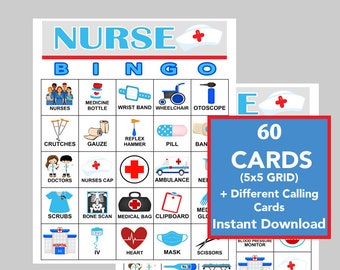 Bingospel verpleegkundige, 60 kaarten, verpleegkundige waardering (digitale download)