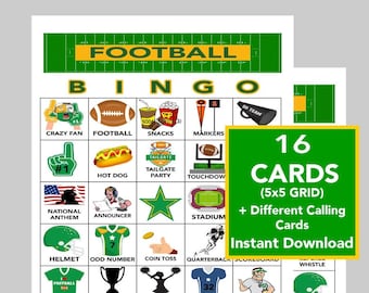 Football Bingo Game, Sports Bingo,  Party Bingo, Football Games, Fun Games for Kids, Instant Download, 16 different cards