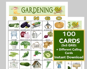 Garten-Bingo, Gartenspaß, Seniorenspiel, Rentner-Brunch-Aktivität, schöner geheimer Garten, DRUCKBARE 100 einzigartige Karten
