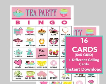 Tea Party Bingo Game, 16 Printable Cards (Digital Download)