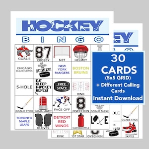 Bingo de hockey, partie de hockey, fête de hockey, fête d'anniversaire de hockey, impressions hockey, bingo de sport, téléchargement immédiat, 30 cartes différentes