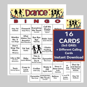 Danza, Hit musicali dance, Festa da ballo, Bingo da ballo, Download digitale istantaneo, Giochi di Bingo, Giochi stampabili, 16 diverse carte Bingo