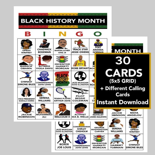 Black History Month Bingo, Black History Games, Black History Trivia, School Activity, Group Activity, Instant Download, 30 Different Cards