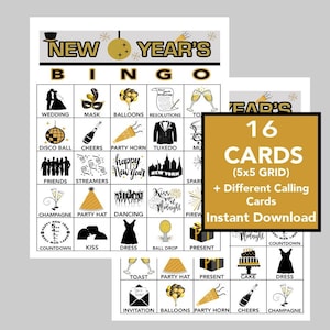 Bingo de Año Nuevo, Bingo de Nochevieja, Cuenta Regresiva 2023, Bingo Familiar del Día de Año Nuevo, Juego de Fiesta de Oficina, Descarga Digital, 16 cartas diferentes